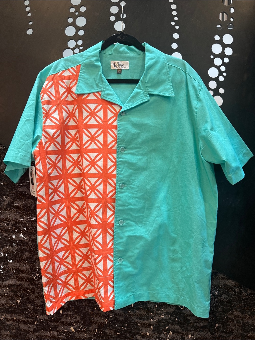 Men's Turquoise & Orange Short-Sleeve Button-Down Shirt